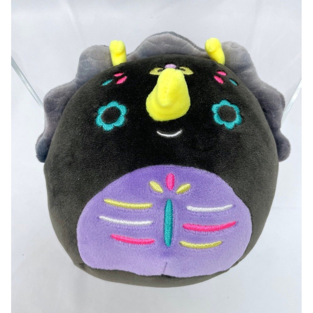 Squishmallows 5” Day of the Dead Tetero Triceratops Plush Black Yellow Horn Dino